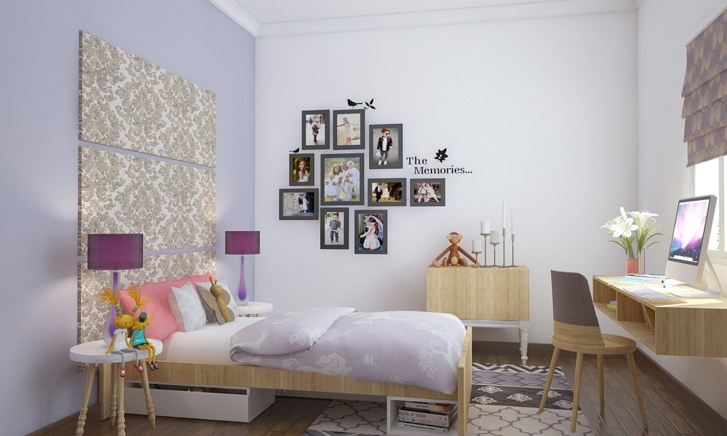 Contemporary Lavender Girls Room Design With Wall Art