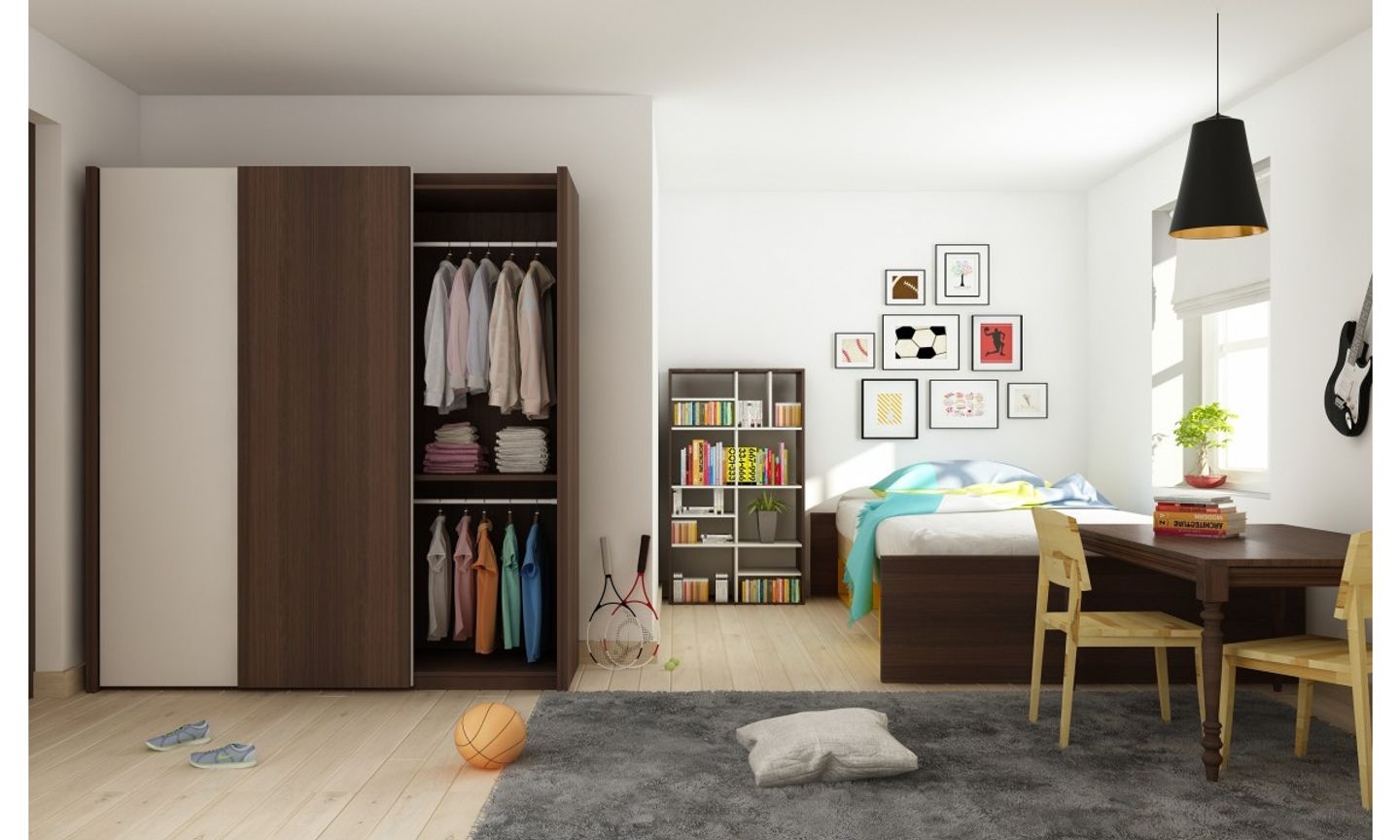 Modern Kid's Room Design In White And Brown With Wallpaper