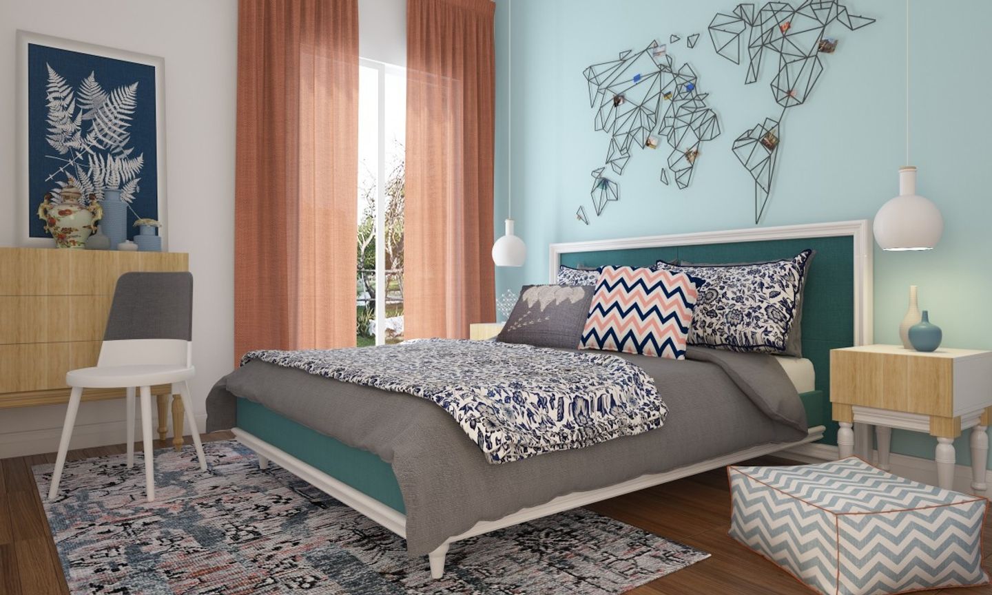 Eclectic Pastel Master Bedroom Design With Wallpaint