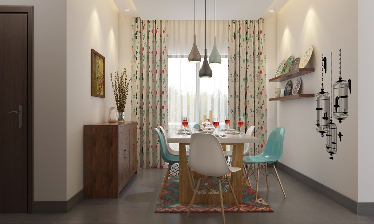 White And Blue Contemporary Dining Room Design Livspace