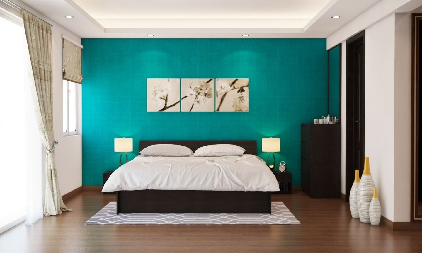 Spacious Guest Bedroom Design With Wallpaint