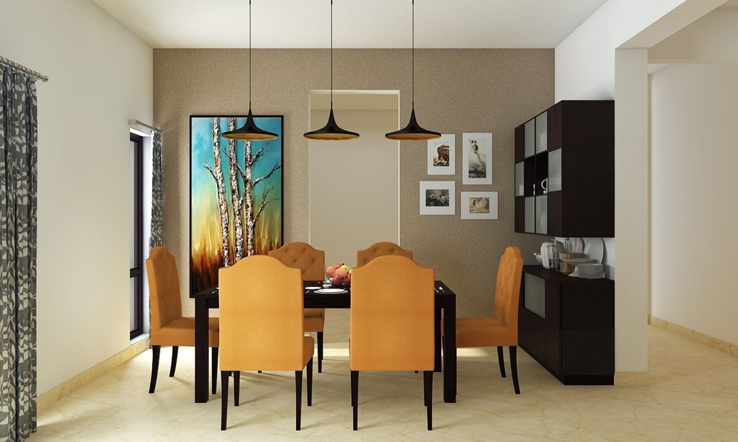 Contemporary Wood And Saffron-Toned Dining Room Design