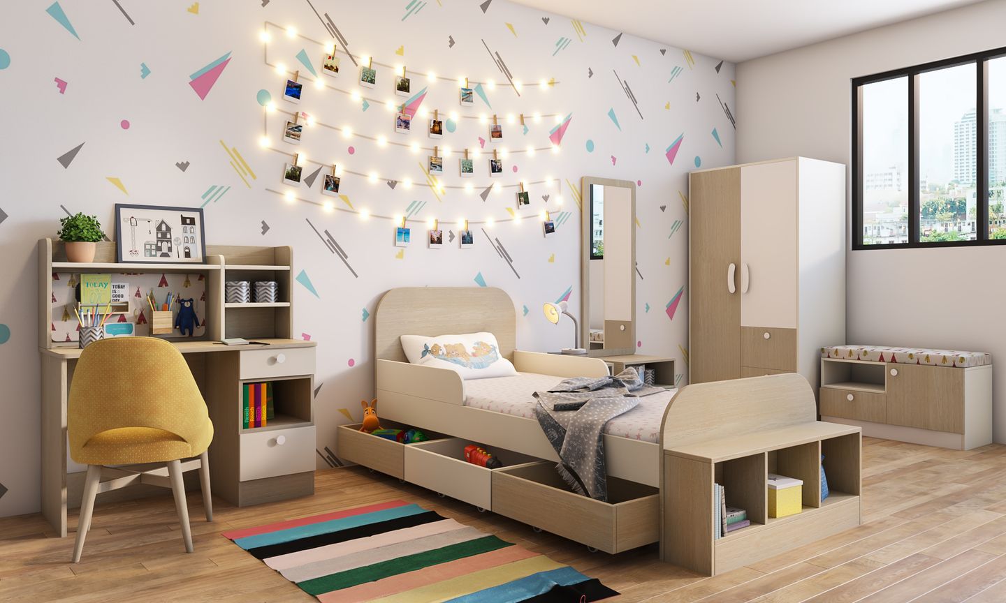 Achromatic Kids Bedroom Interior Design