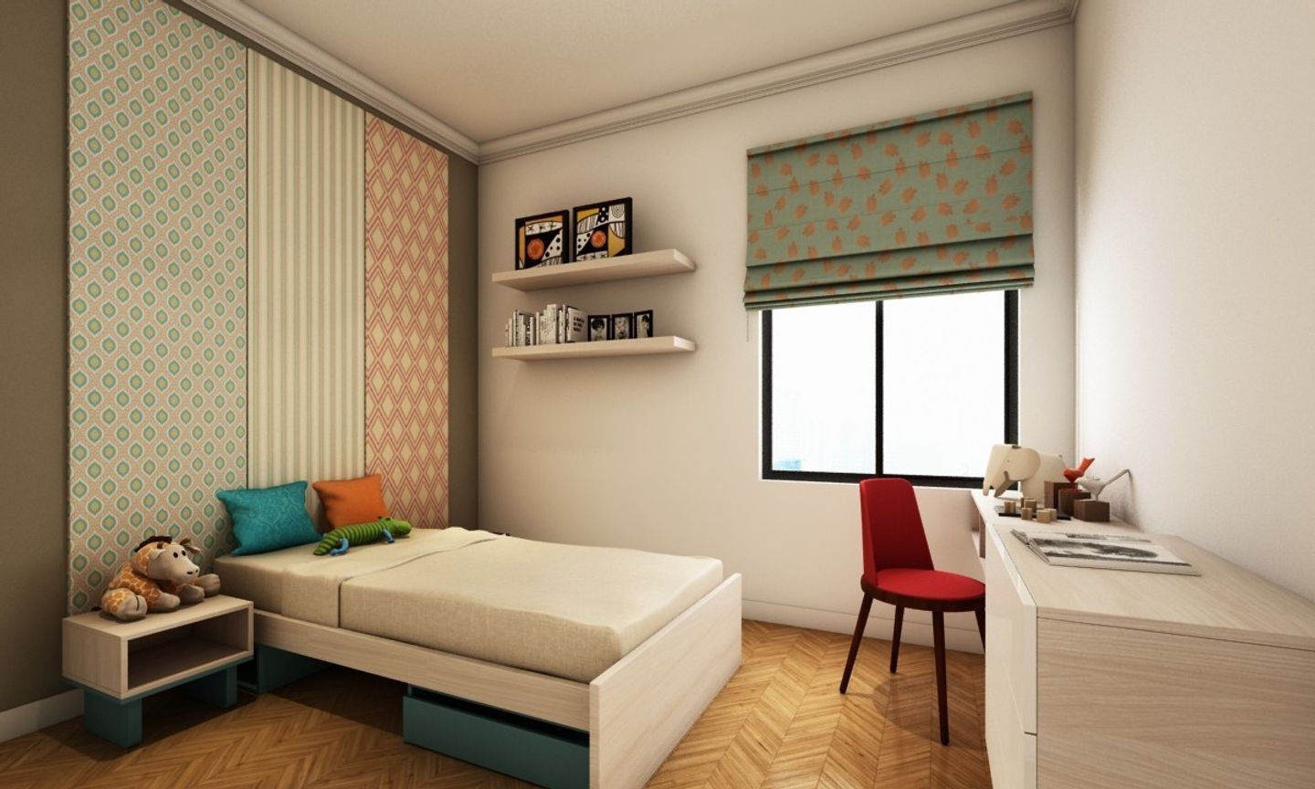 Contemporary Kid's Bedroom Design With Bedroom Wallpaper