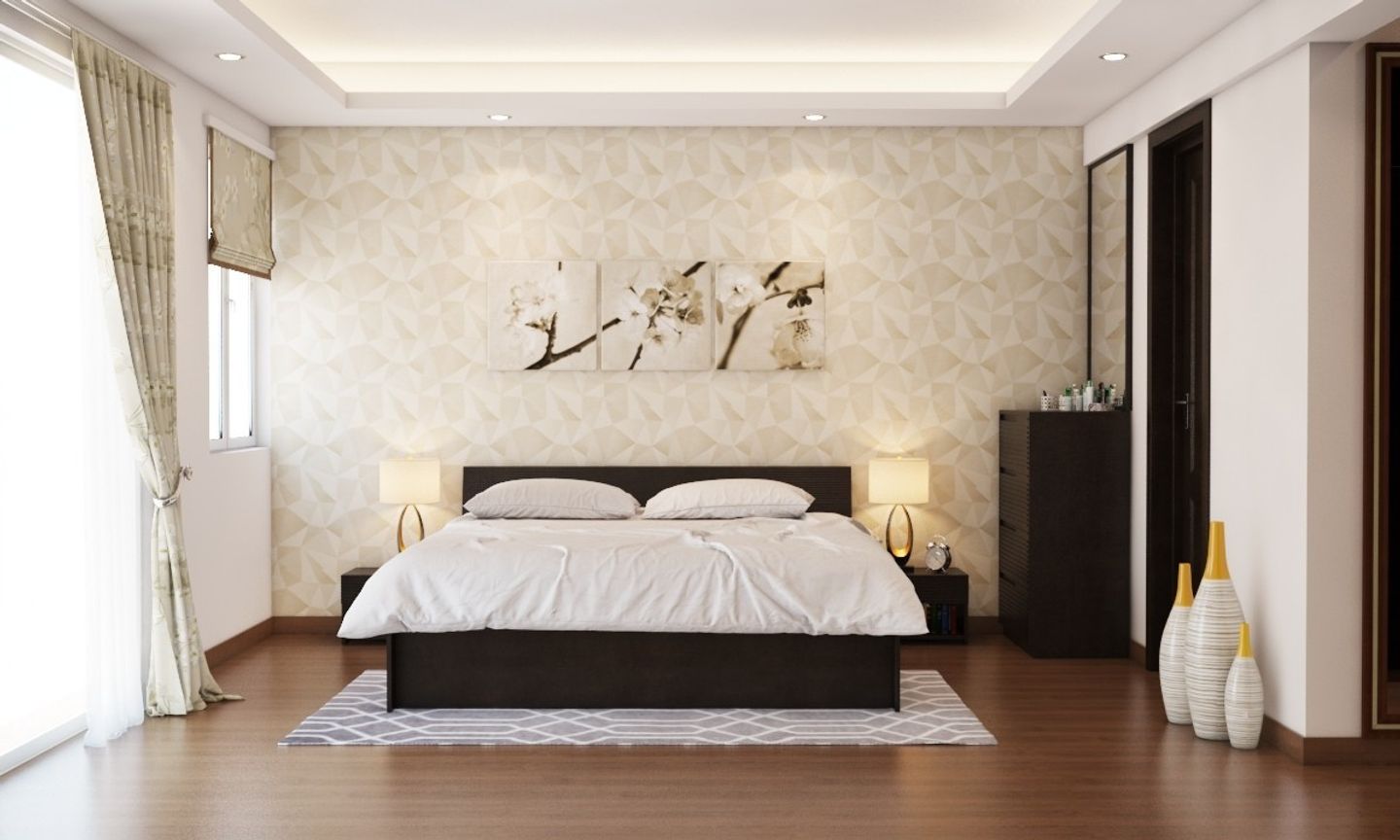 Spacious Guest Bedroom Design With Bedroom Wallpaper