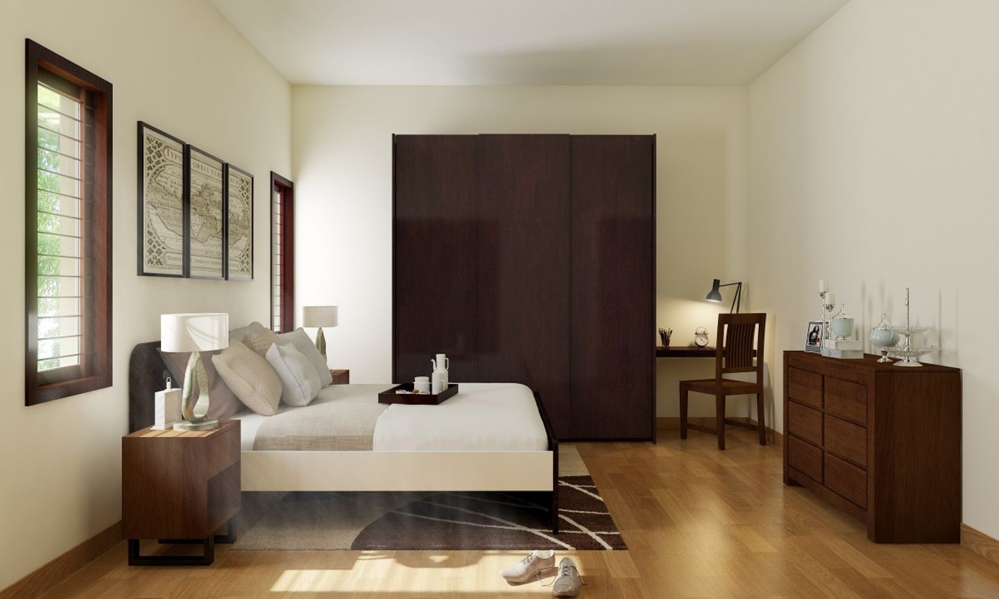 Modern Guest Bedroom Design With Cream And Brown Interiors