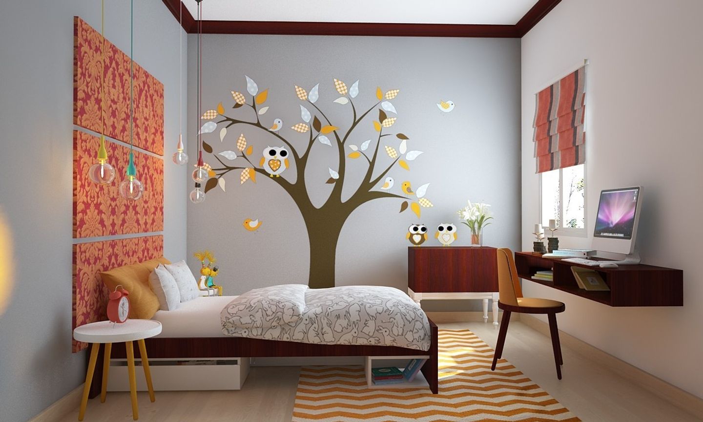 Shabby Chic Kid's Room Design In Orange And Grey
