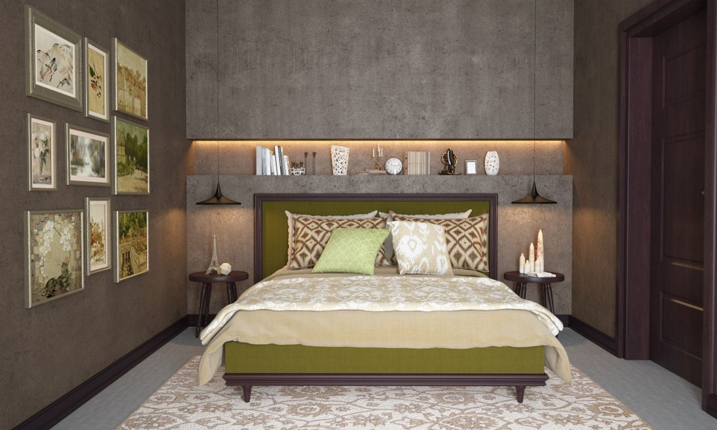 Mid-Century Master Bedroom Design With Wallpaint