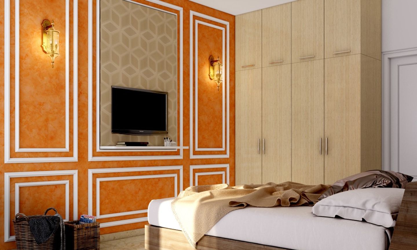 Modern Master Bedroom Design With Wall Trims And Wall Paint