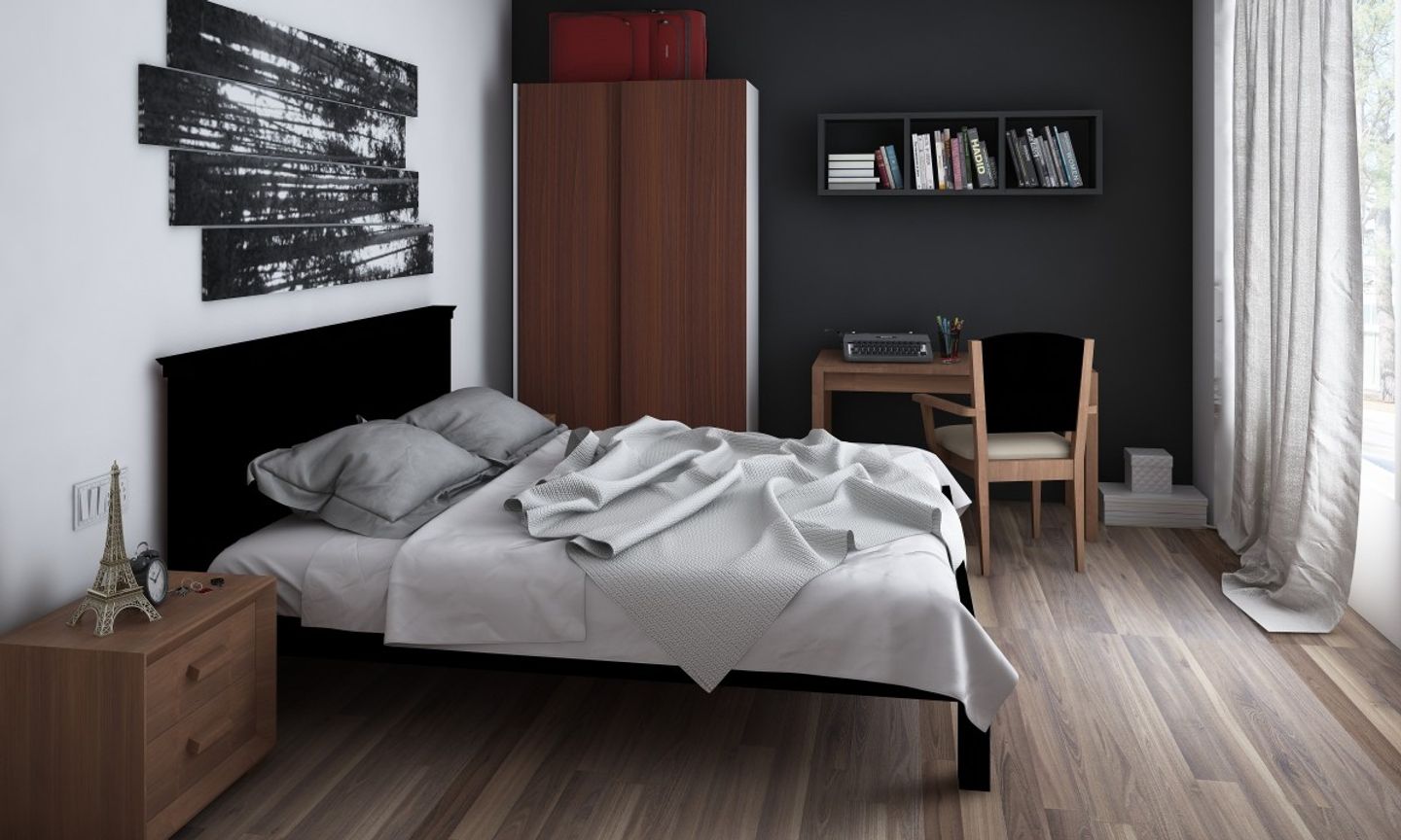 Modern Guest Room Design Wih Flooring And Wallpaint