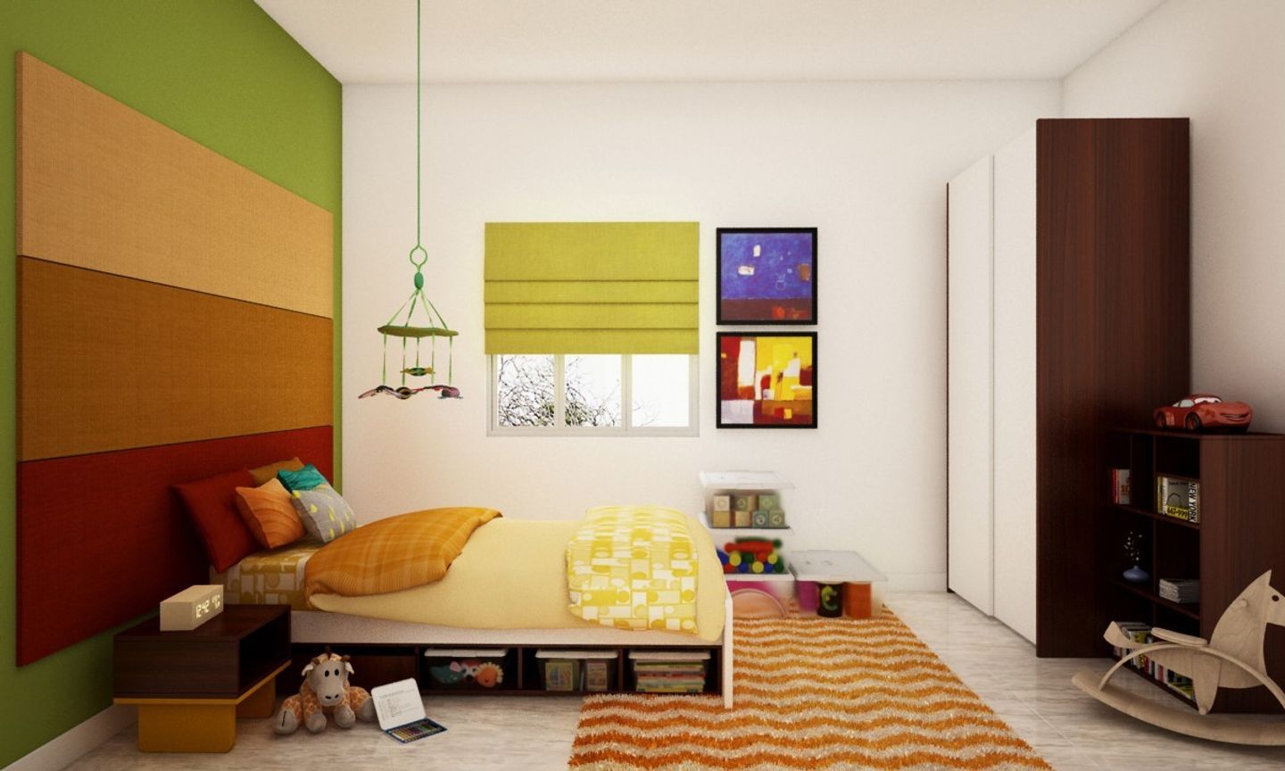 Contemporary Kid's Room Design With Wallpaint And Panelling