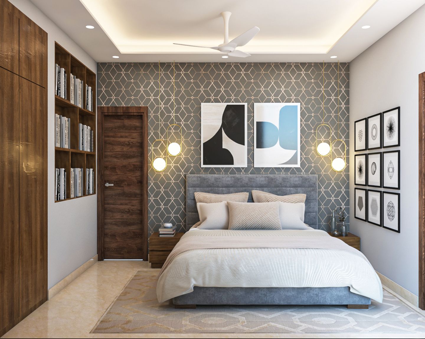 Geometrical Wallpaper Design For Bedrooms - Livspace