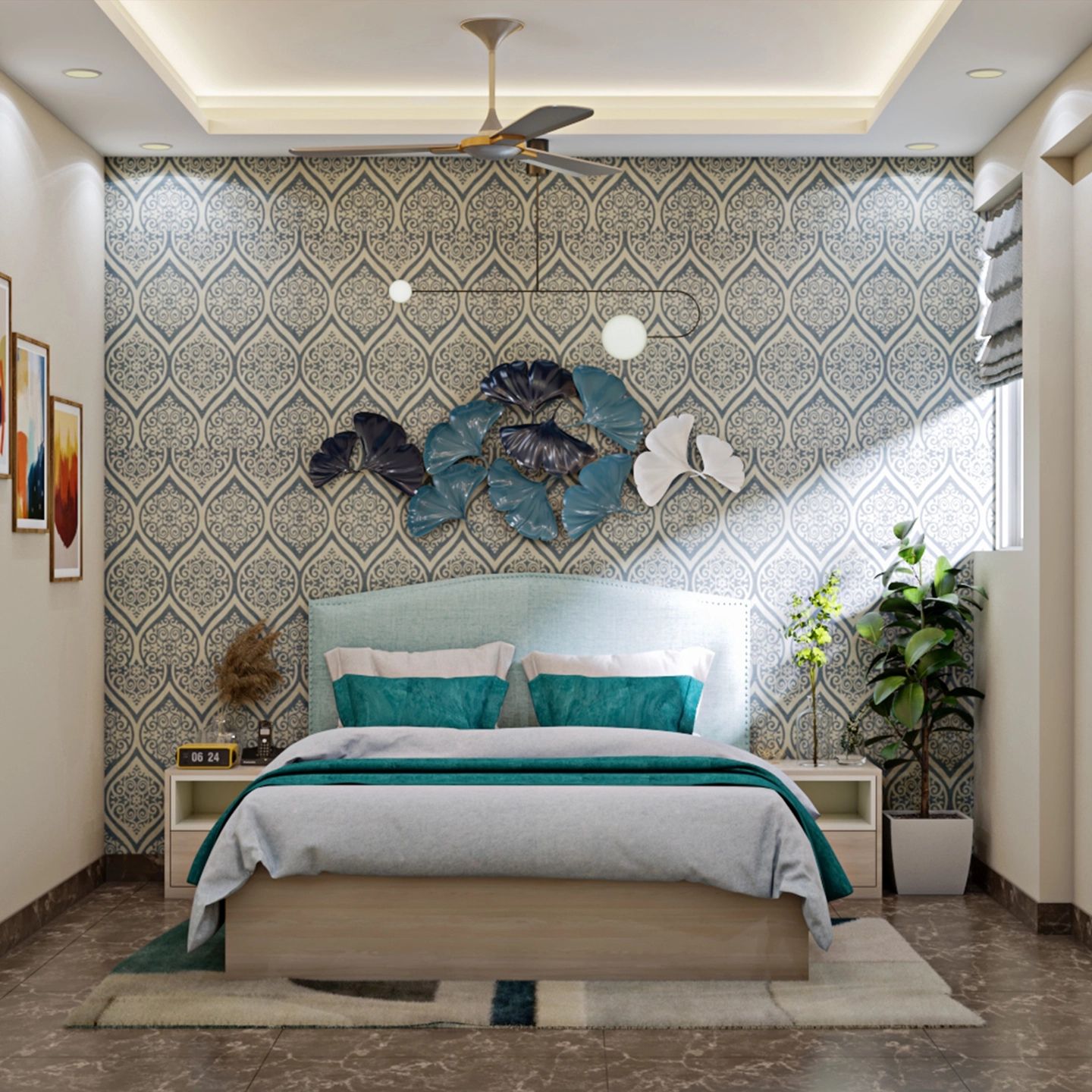 Textured Wall Modern Compact Master Bedroom Interior Design Idea - Livspace