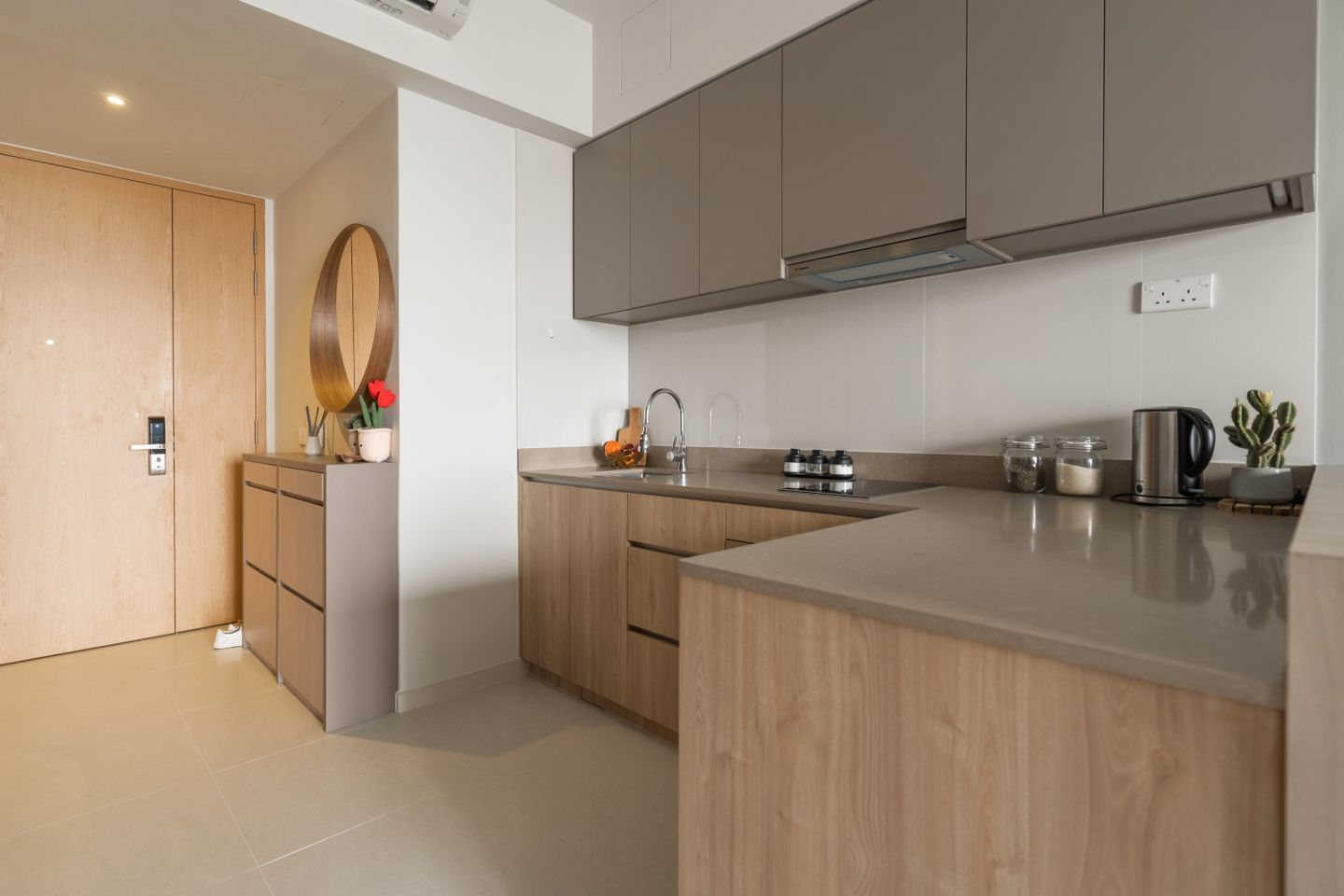 L-Shaped Kitchen With A Scandinavian Design And A Neutral Palette