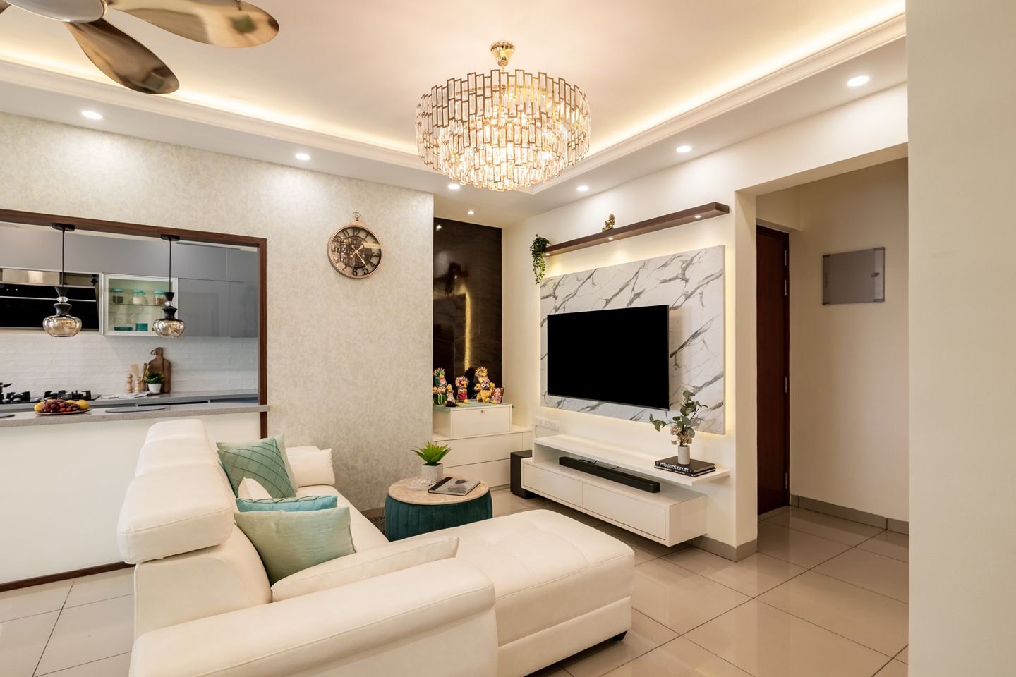 Upgrade Your Space with a Contemporary False Ceiling and Chandelier