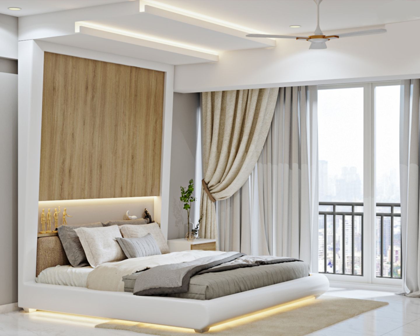 Modern Bedroom Wall Design With Wooden Panel