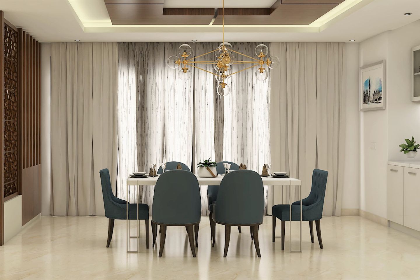 Modern Dining Room Flooring With Glossy Tiles
