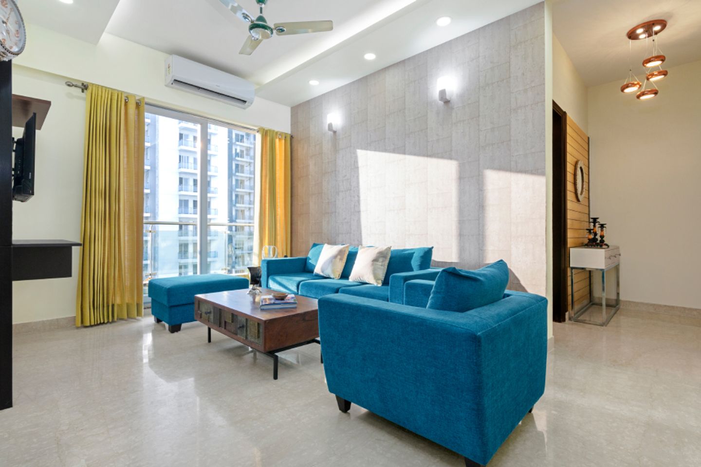 Glossy Flooring Tiles For Living Rooms - Livspace