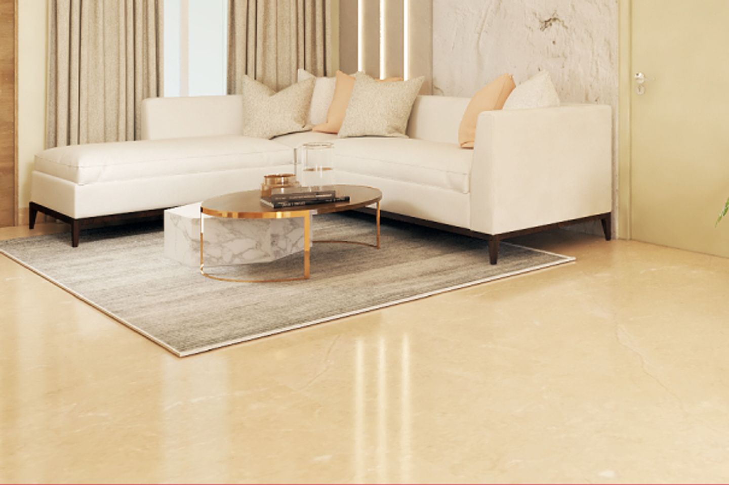Beige Marble Flooring With 2'x4' Tiles - Livspace