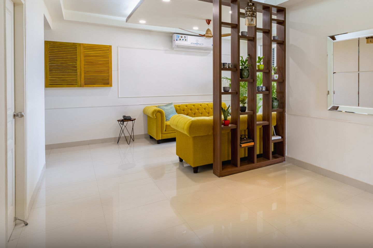 Glossy Beige Flooring For Living Rooms - Livspace