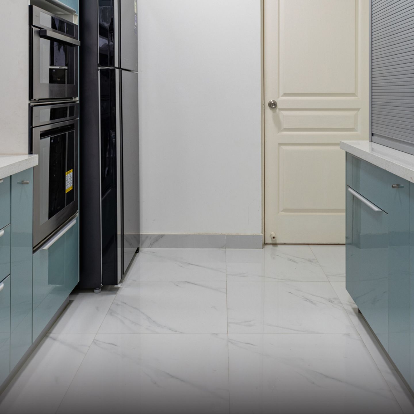 Glossy White Marble Flooring Design - Livspace