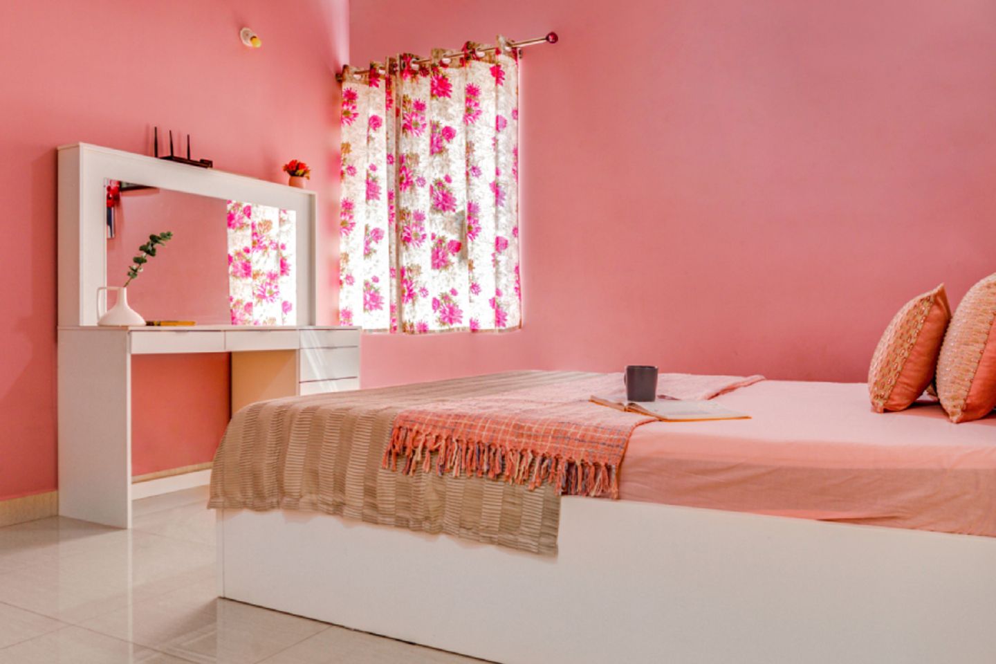 Modern Kids Room Design For Girls With Pink Floral Wallpaper