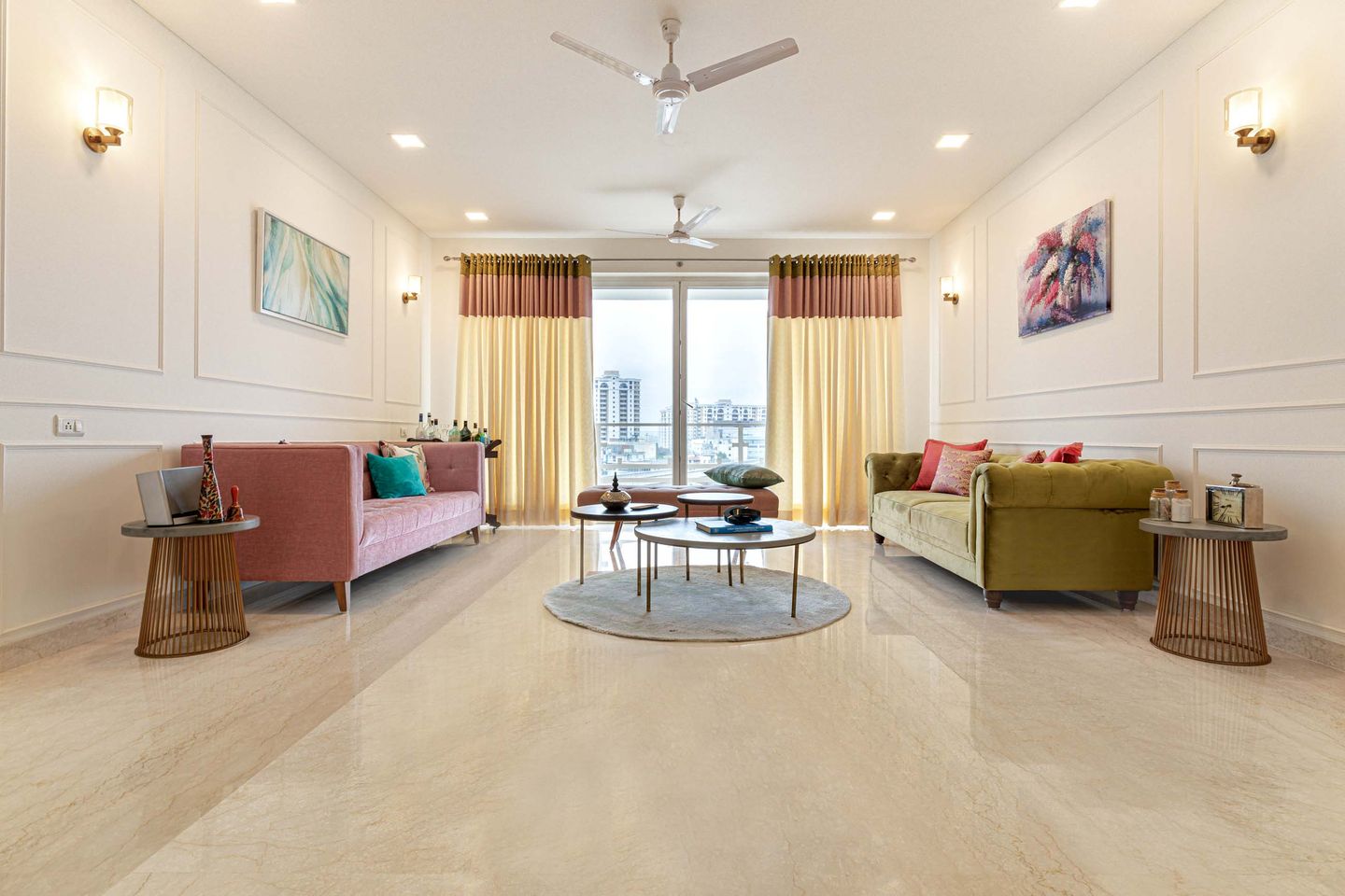 Glossy Floor Tile Design For Living Rooms | Livspace