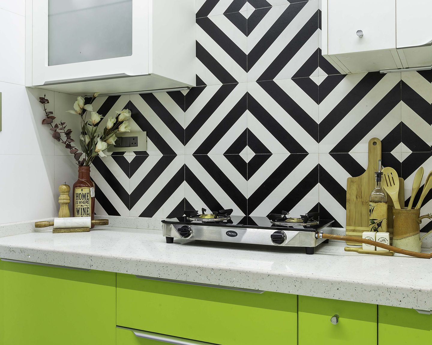 Compact Kitchen Tile Design With A MatteFinish Backsplash Livspace