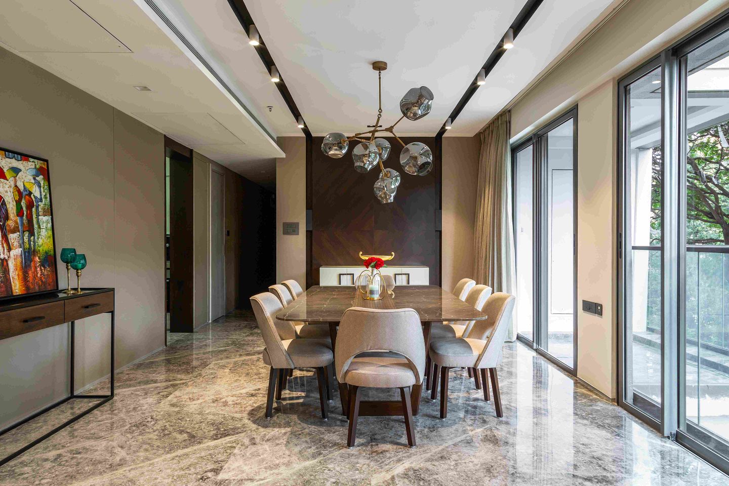 Earth-Toned Dining Room Tile Design - Livspace