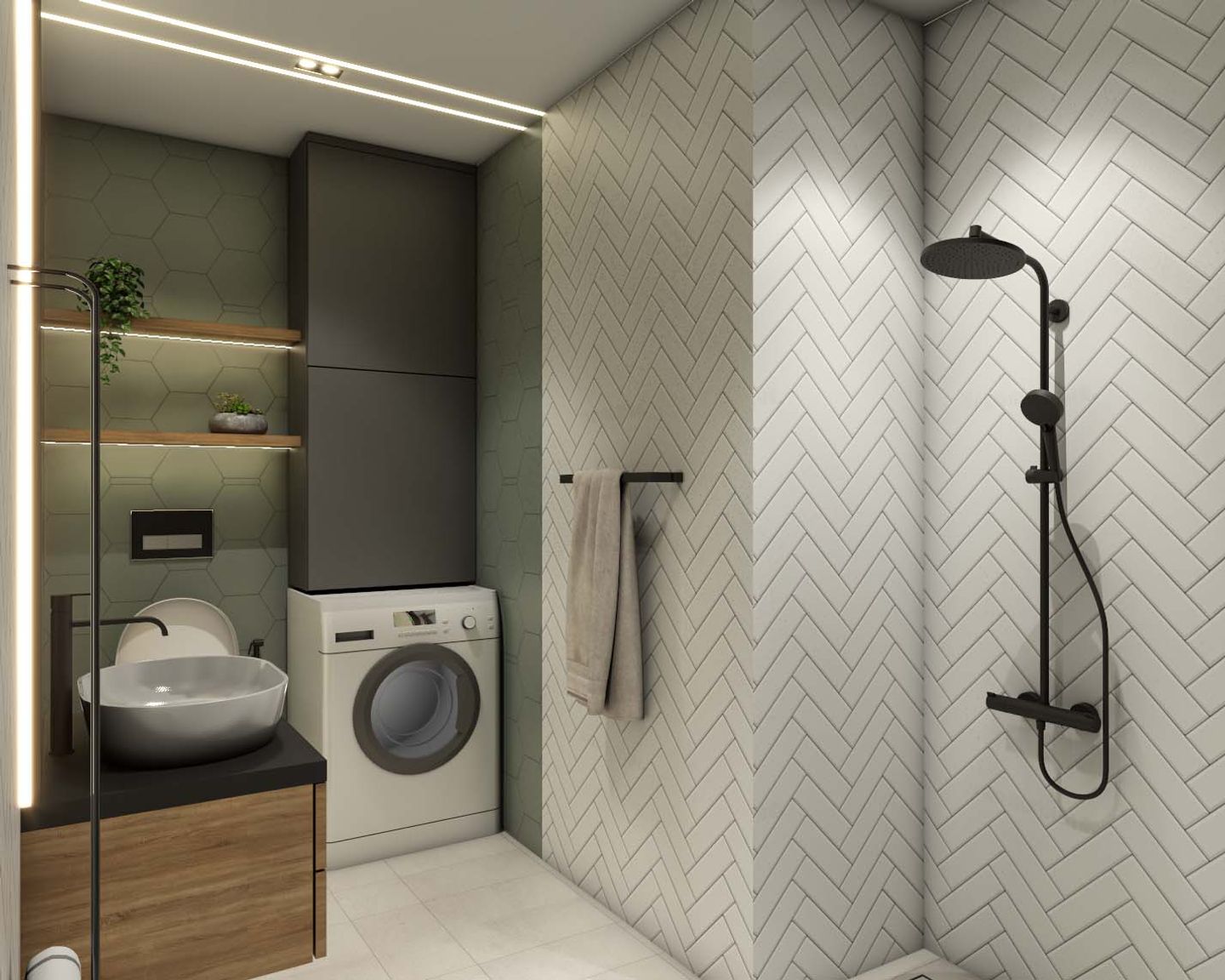 White And Brown Bathroom Tile Design - Livspace