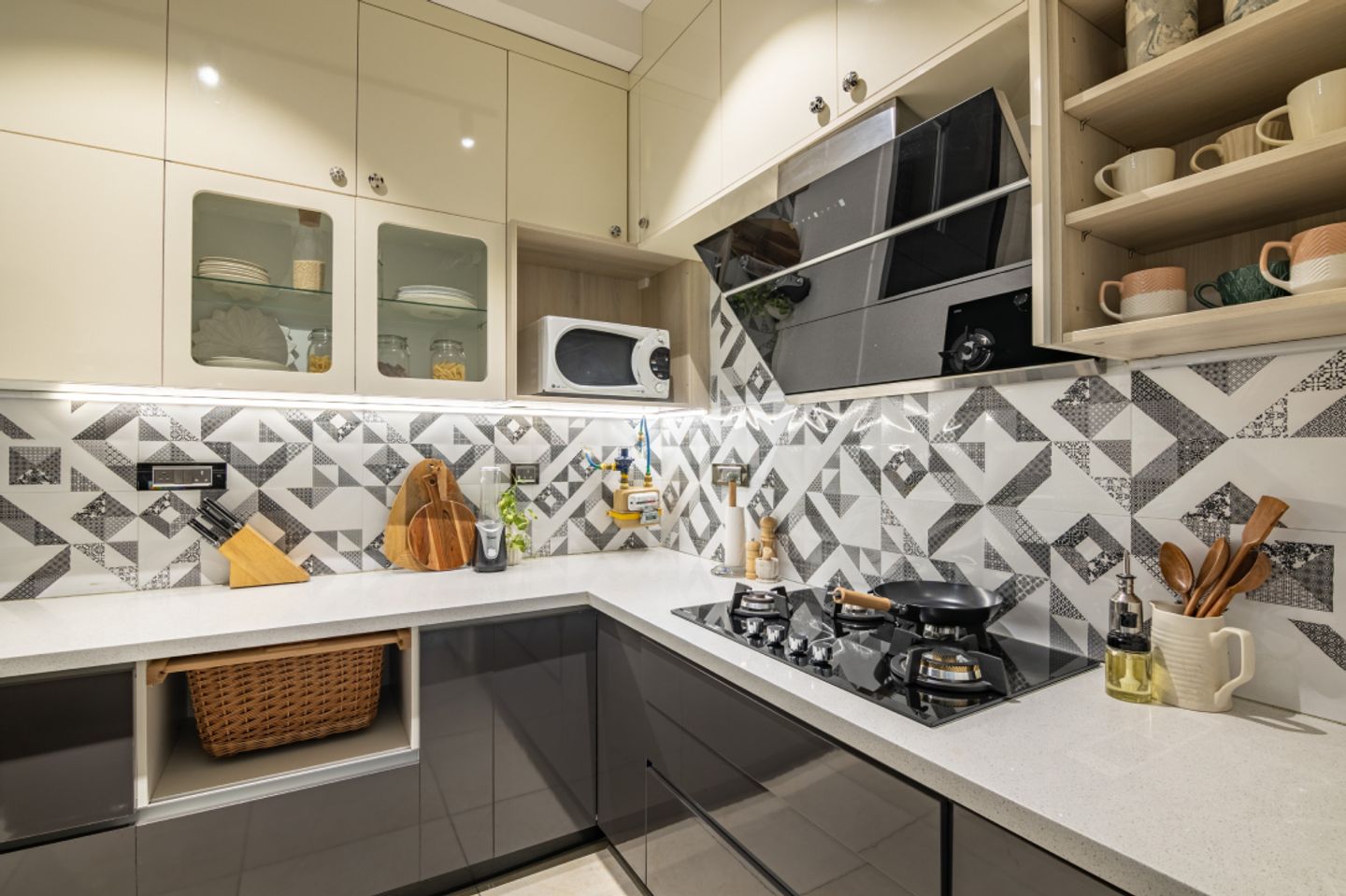Grey And White Kitchen Tiles - Livspace