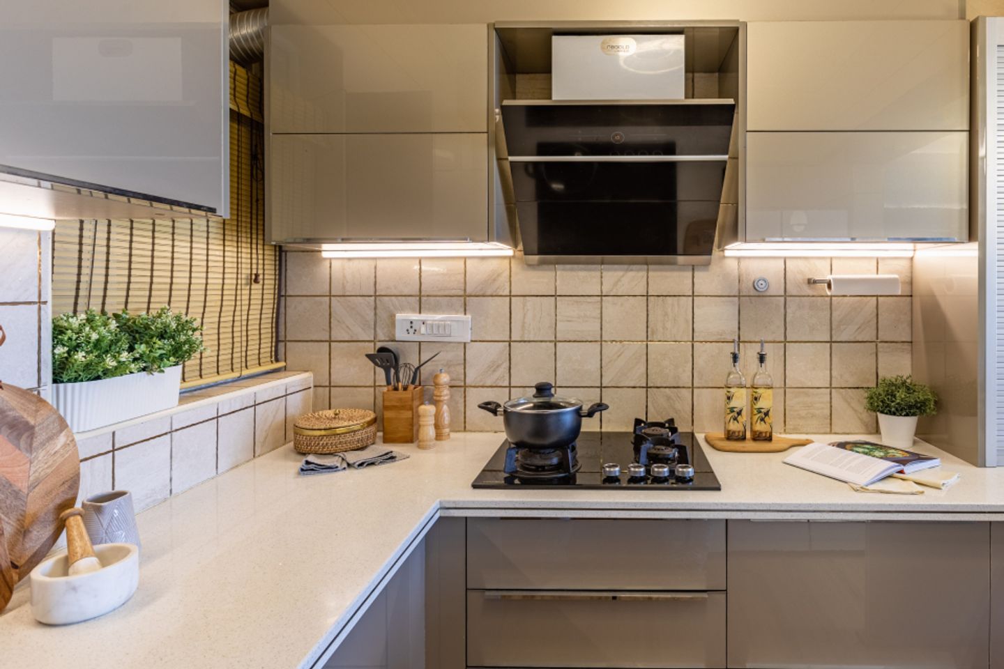 Beige Tiles Design For Kitchens - Livspace