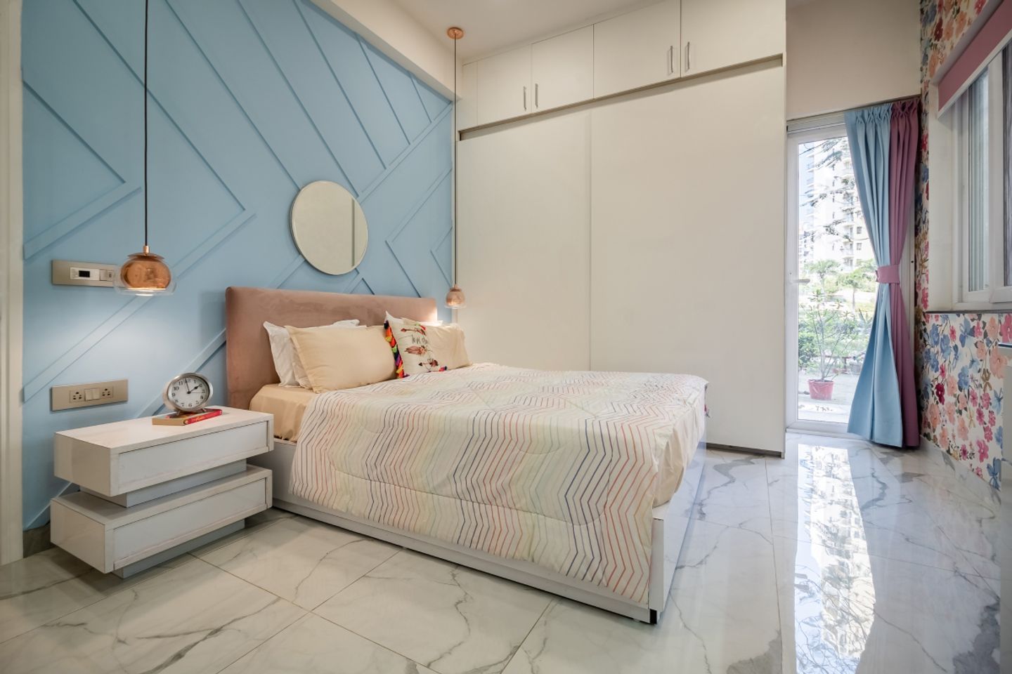 Glossy White Marble Bedroom Tiles - Livspace