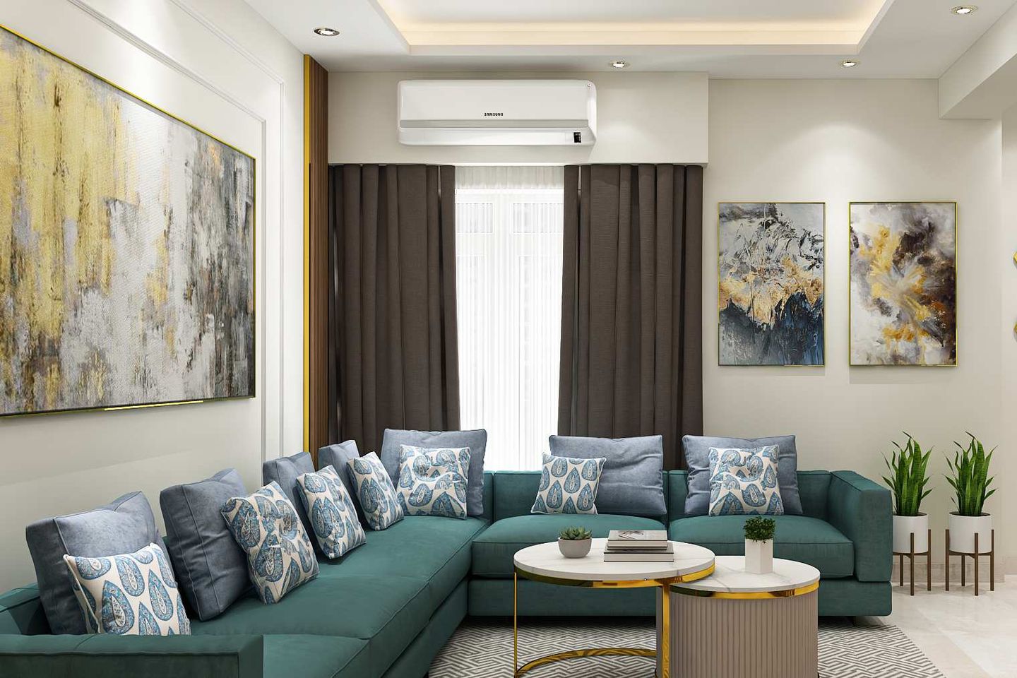 White And Gold Accent Wall Colour Combination For Living Rooms Livspace