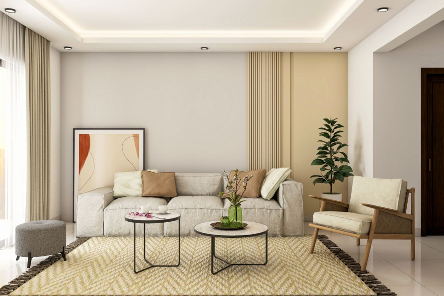 Light Grey And Beige Living Room Wall Design - Livspace
