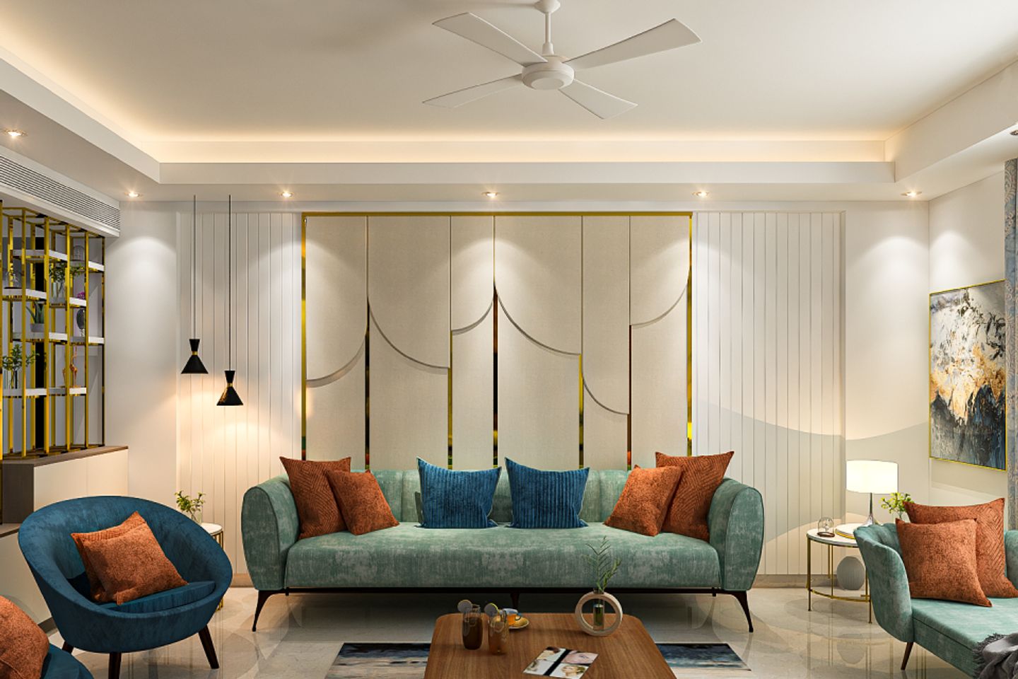 Art Deco Living Room Wall Design - Livspace