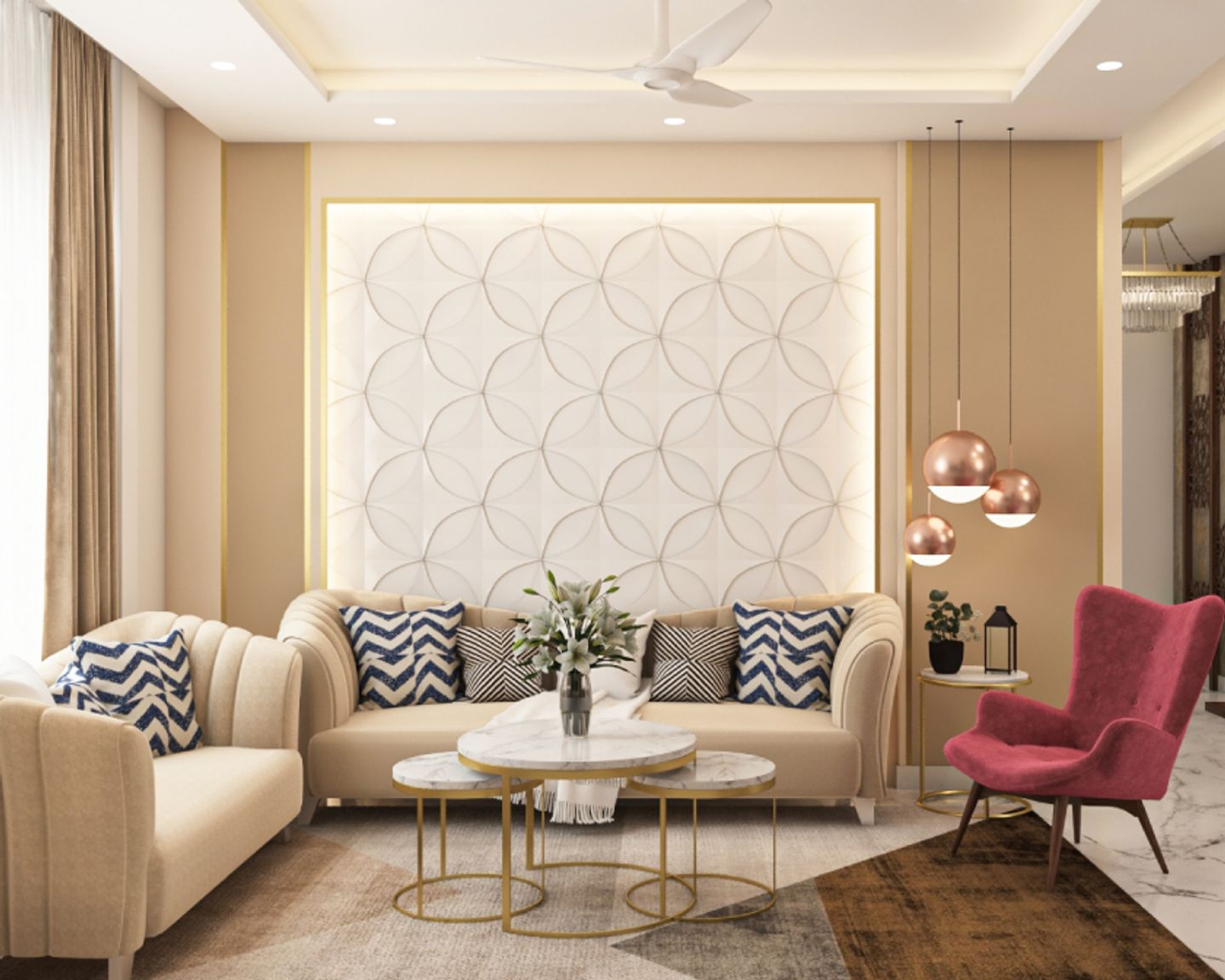 Beige Accent Wall Design With A Partition - Livspace