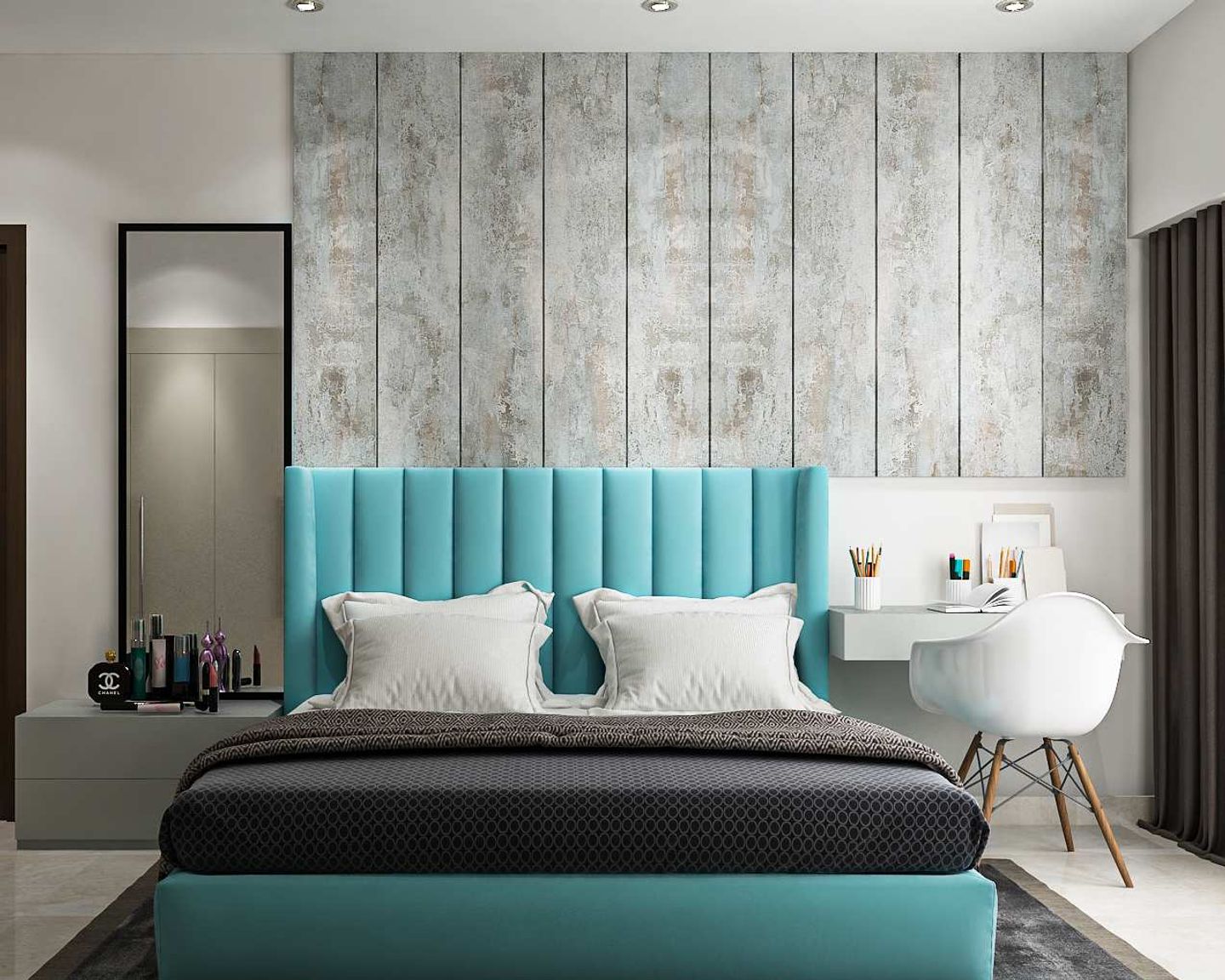 Modern Bedroom Wall Design With Wooden Rafters