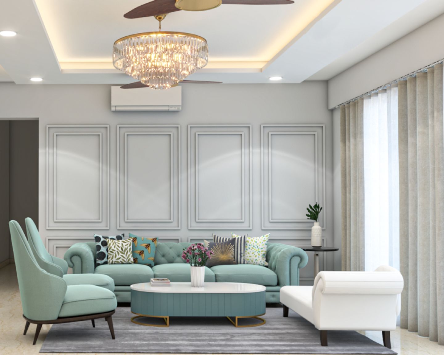 Light Grey Living Room Wall Design - Livspace