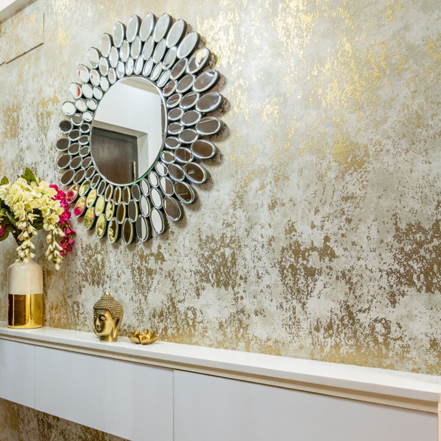 Exposed Concrete Wall Paint With A Framed Mirror - Livspace