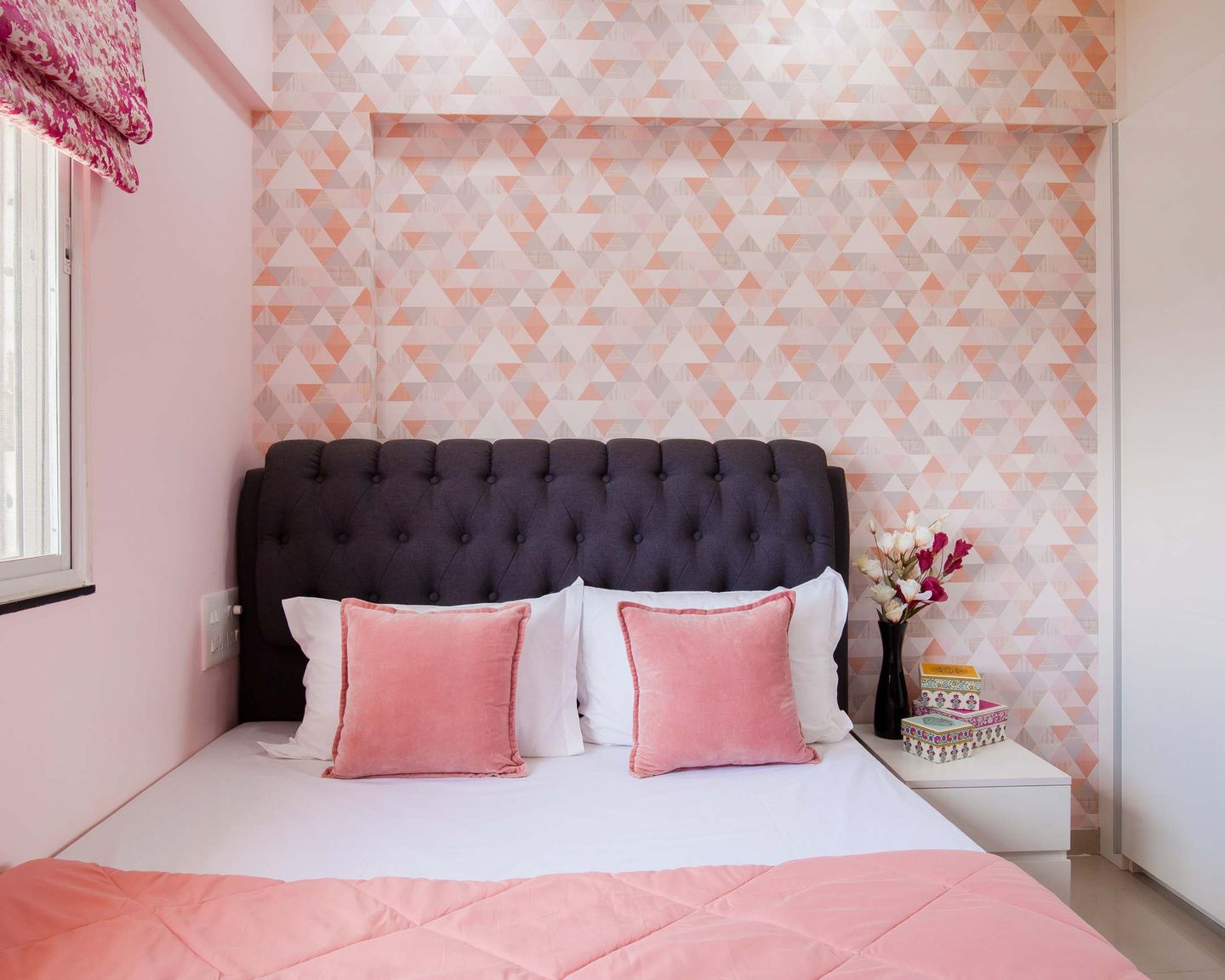 Pink-Themed Abstract Wallpaper For Bedrooms | Livspace