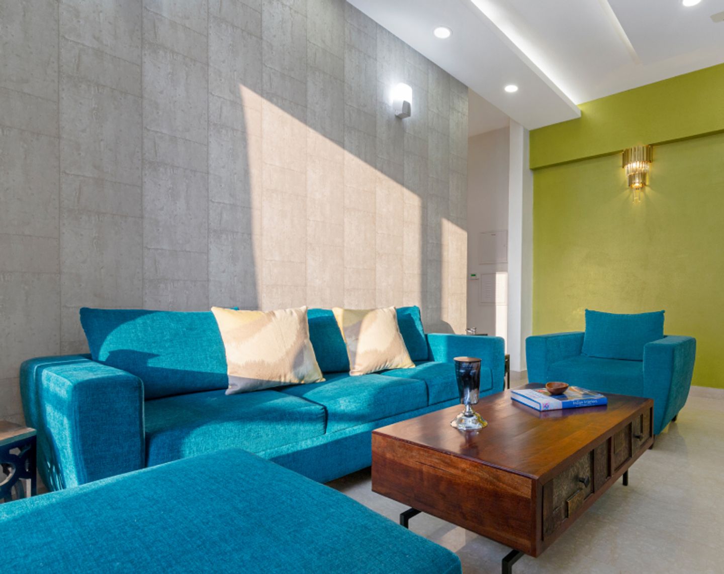Exposed Concrete Wallpaper Design For Living Rooms - Livspace