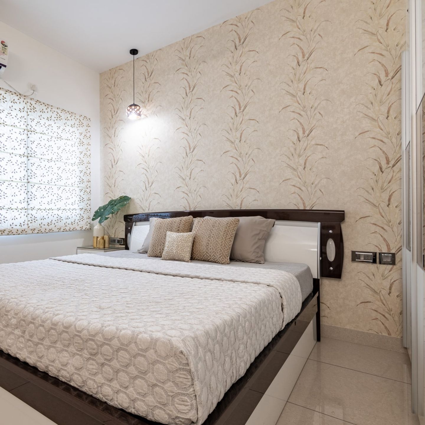 Beige Bedroom Wallpaper For Compact Houses - Livspace