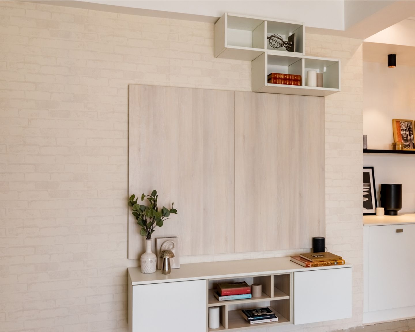 White Exposed Brick Wallpaper For Living Rooms - Livspace