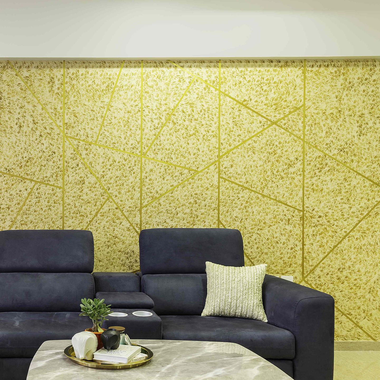Textured Yellow Wallpaper For Living Rooms | Livspace