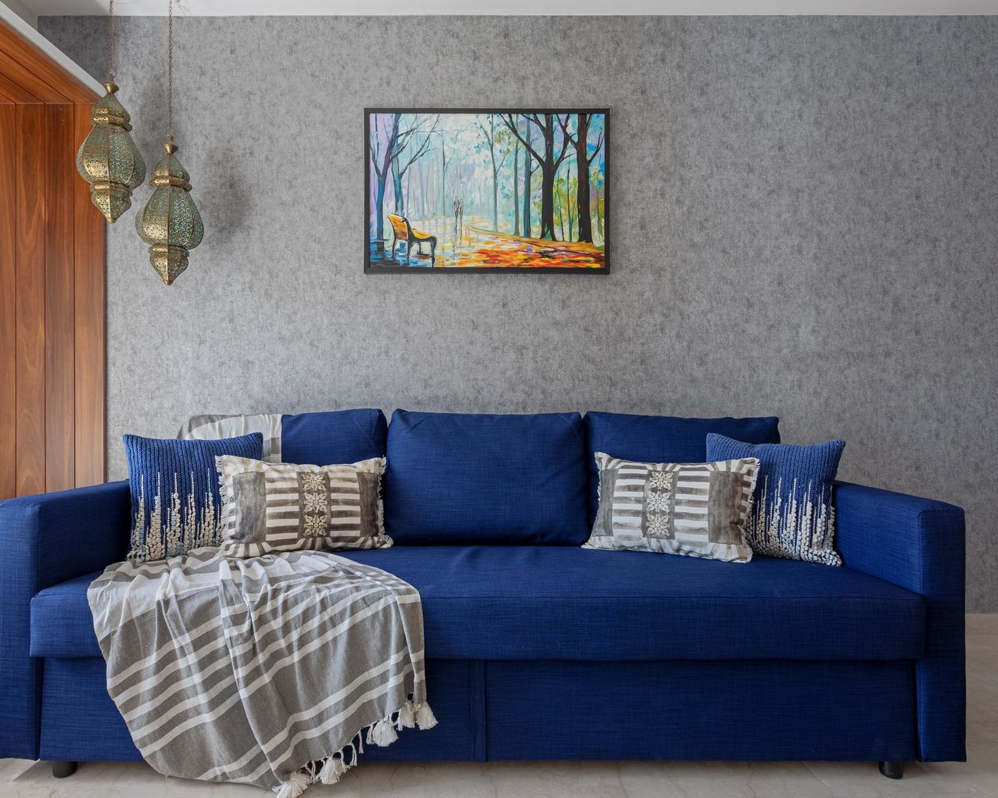 Grey Textured Living Room Wallpaper - Livspace