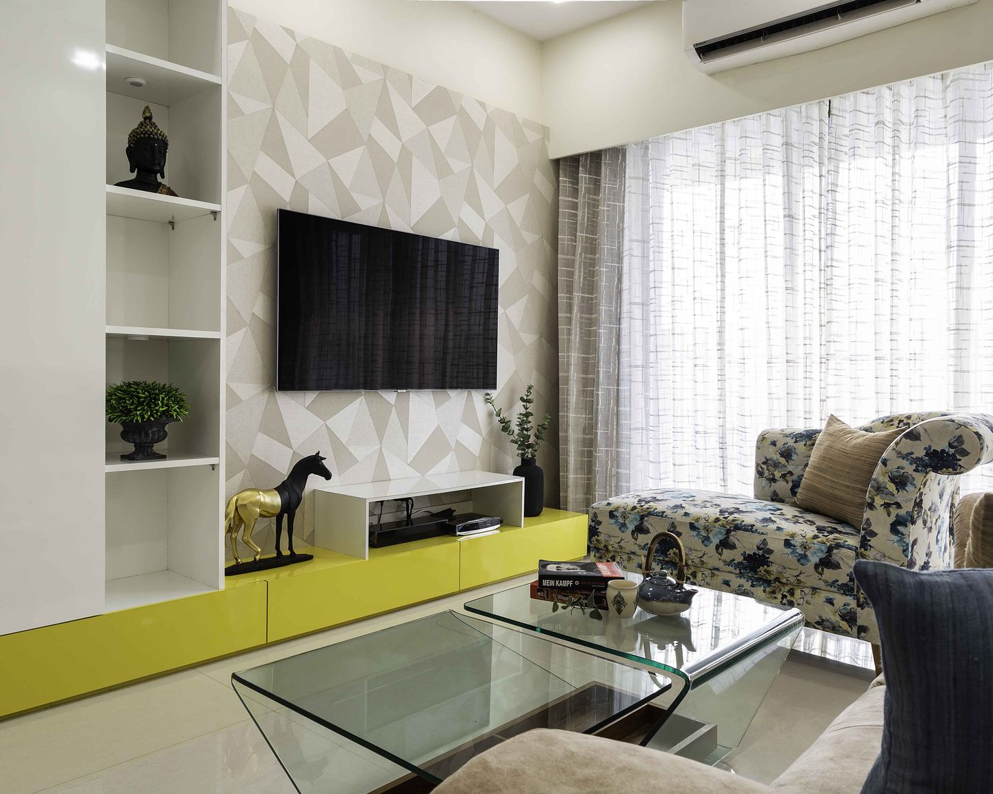 Clean White Living Room Wallpaper - Livspace