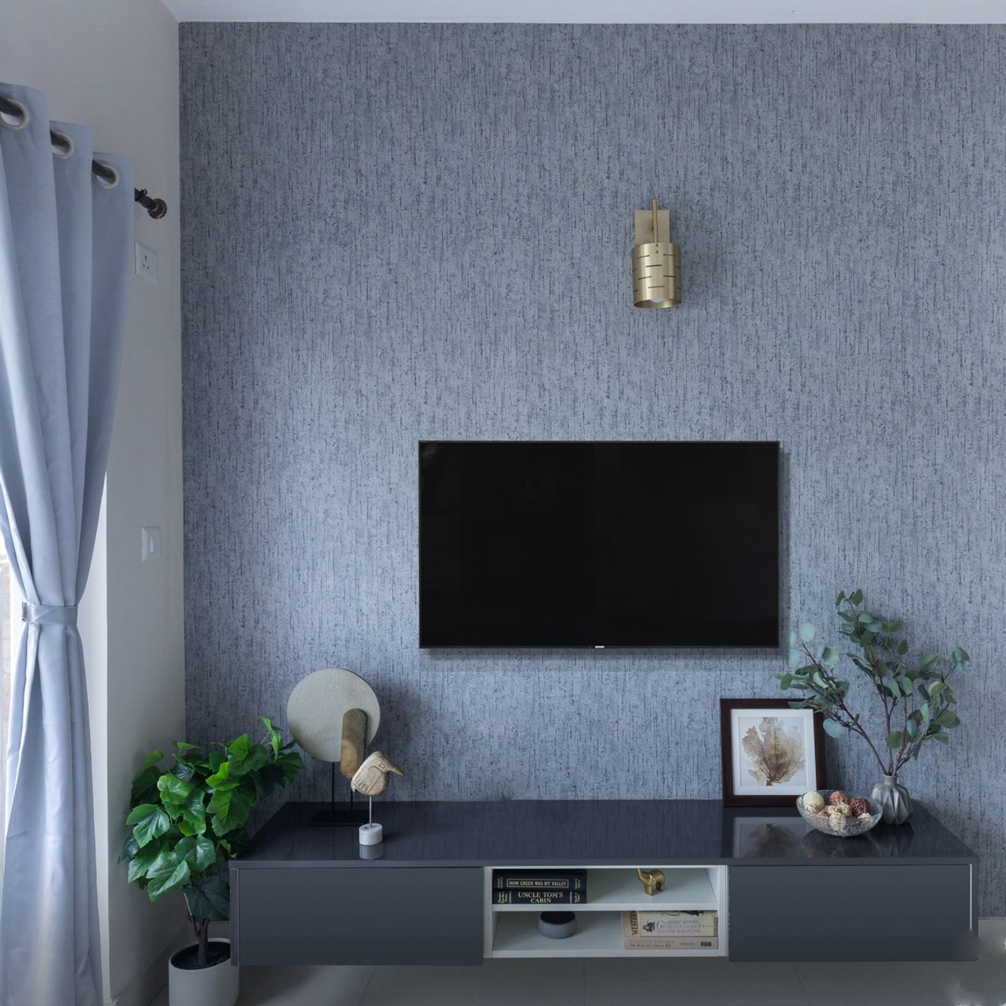 Grey Living Room Wallpaper - Livspace
