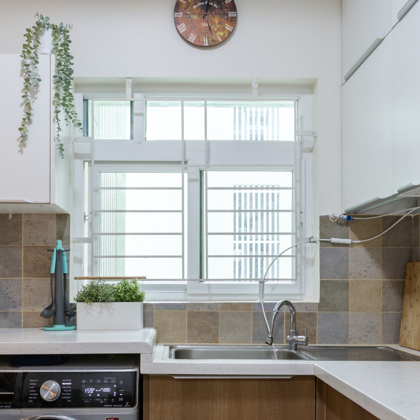 White Window Grill Design With UPVC Shutters | Livspace