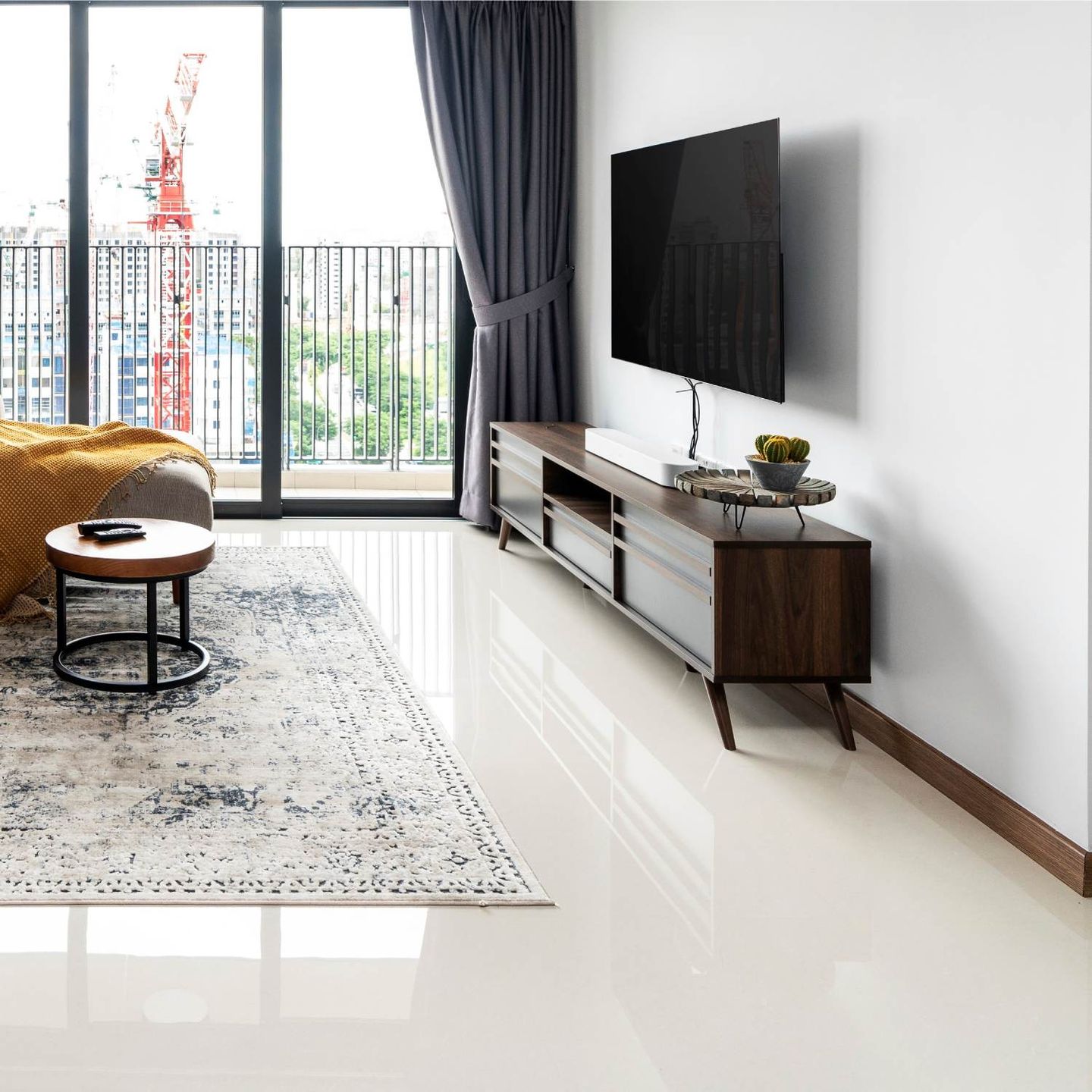 Glossy White Flooring Design - Livspace